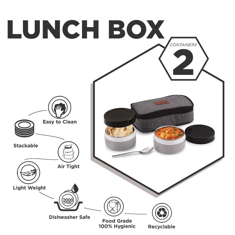 Liza Liza Thermo Steel Insulated Stainless Steel Tiffin with Hot PU Pouch | Food-Grade | Leak-Proof | Includes Free Spoon | Ideal for Office, College and Compact Meals,290ml Each (Grey)  - Image 4