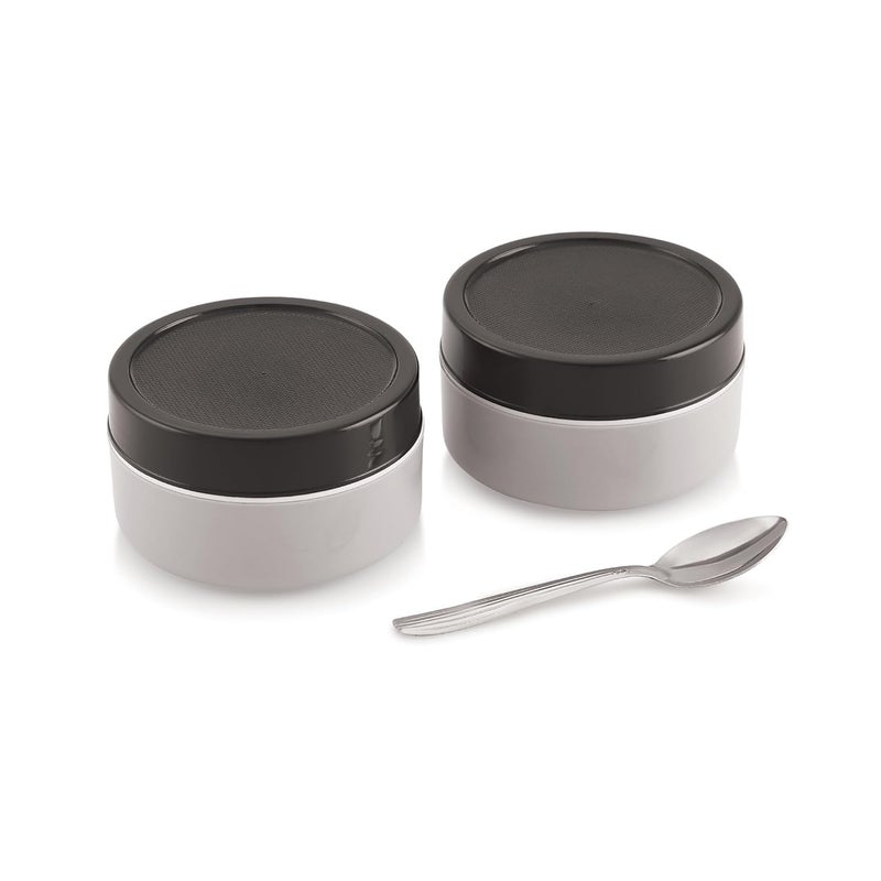 Liza Liza Thermo Steel Insulated Stainless Steel Tiffin with Hot PU Pouch | Food-Grade | Leak-Proof | Includes Free Spoon | Ideal for Office, College and Compact Meals,290ml Each (Grey)  - Image 2