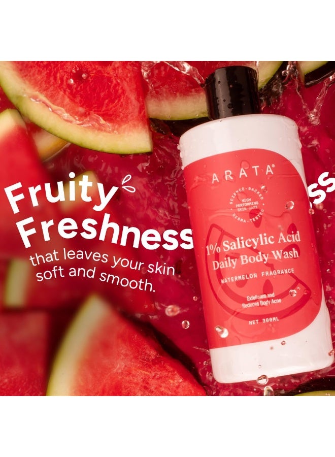 ARATA 1% Salicylic Acid Body Wash I 300 ML I Removes Back Acne I Improves Strawberry Skin I Cleanses, Smoothens and Exfoliates Skin I Prevents Body Acne and Bumps I with Watermelon Fragrance - Image 4