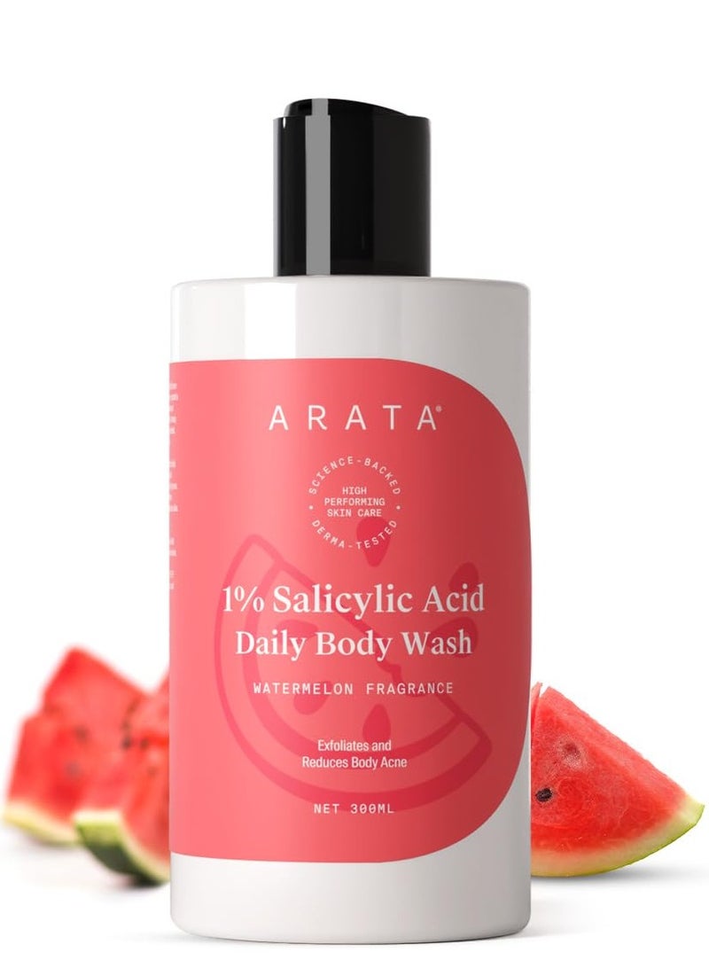 ARATA 1% Salicylic Acid Body Wash I 300 ML I Removes Back Acne I Improves Strawberry Skin I Cleanses, Smoothens and Exfoliates Skin I Prevents Body Acne and Bumps I with Watermelon Fragrance - Image 1
