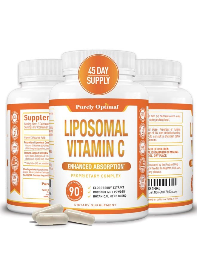 Purely Optimal Premium Liposomal Vitamin C Supplement - High Absorption, Fat Soluble Ascorbic Acid Vitamin C 1000mg for Immune Support - Collagen & Immune System Booster, Non-GMO, 90 Capsules - Image 1