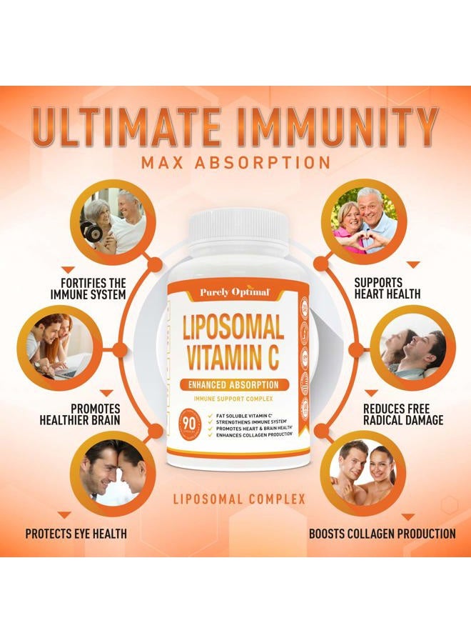 Purely Optimal Premium Liposomal Vitamin C Supplement - High Absorption, Fat Soluble Ascorbic Acid Vitamin C 1000mg for Immune Support - Collagen & Immune System Booster, Non-GMO, 90 Capsules - Image 3