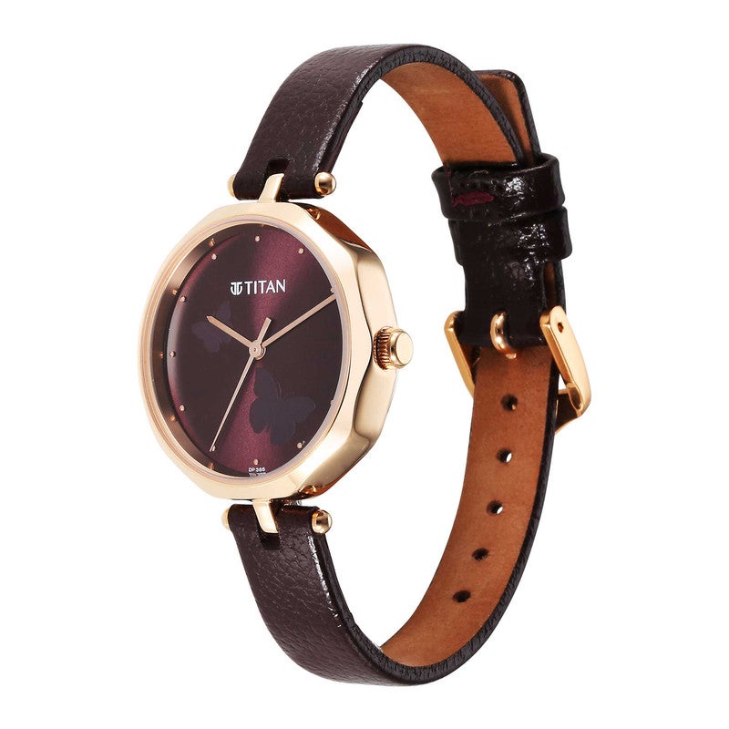 TITAN Karishma Womens Elegant Analog Watch Maroon Dial Brown Leather Strap Classic Everyday Timepiece 2702WL01 - Image 3