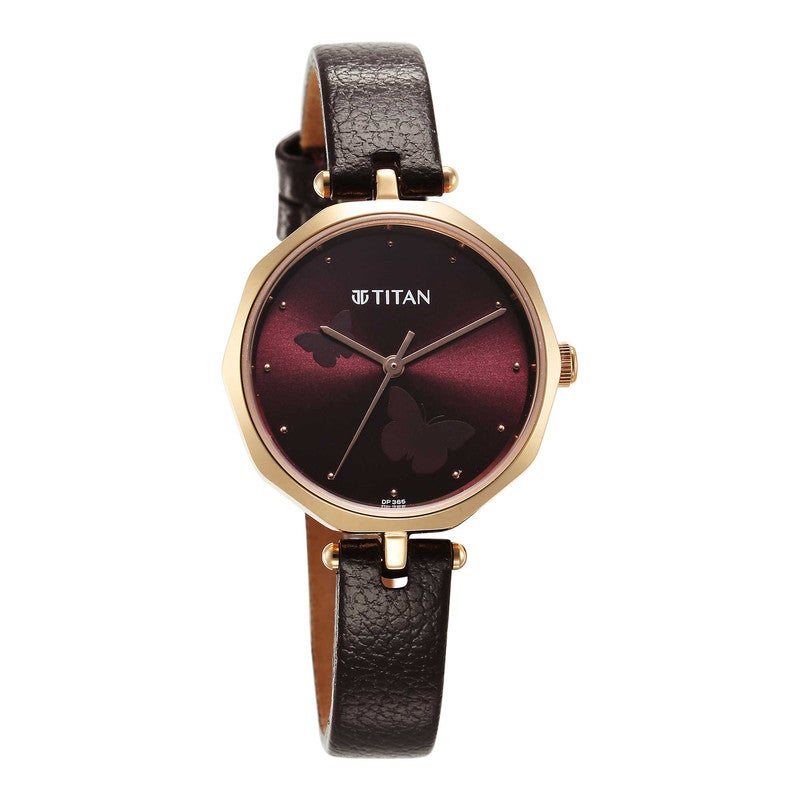 TITAN Karishma Womens Elegant Analog Watch Maroon Dial Brown Leather Strap Classic Everyday Timepiece 2702WL01 - Image 2