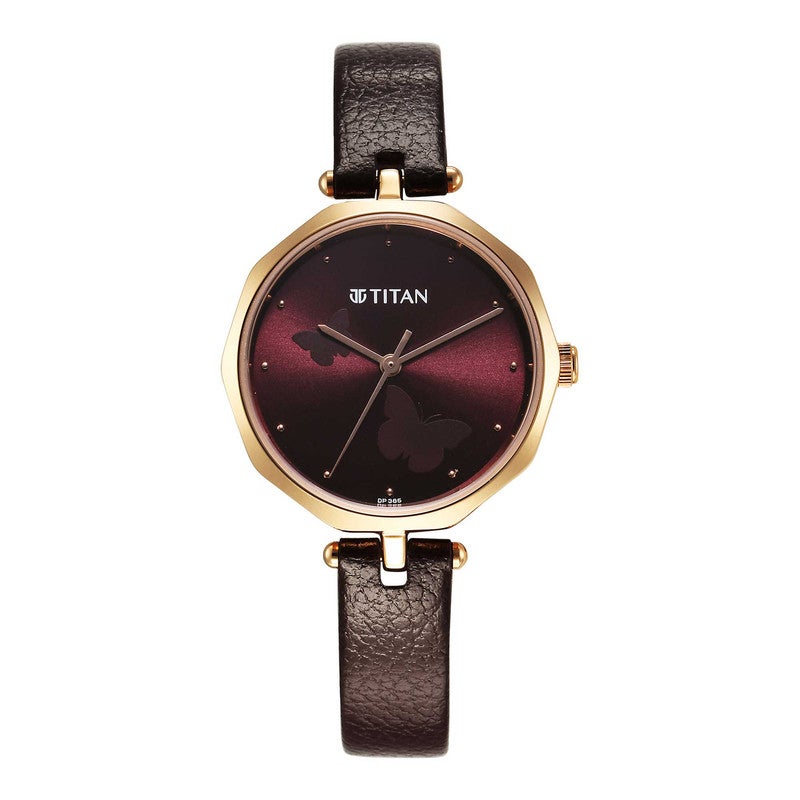 TITAN Karishma Womens Elegant Analog Watch Maroon Dial Brown Leather Strap Classic Everyday Timepiece 2702WL01 - Image 1