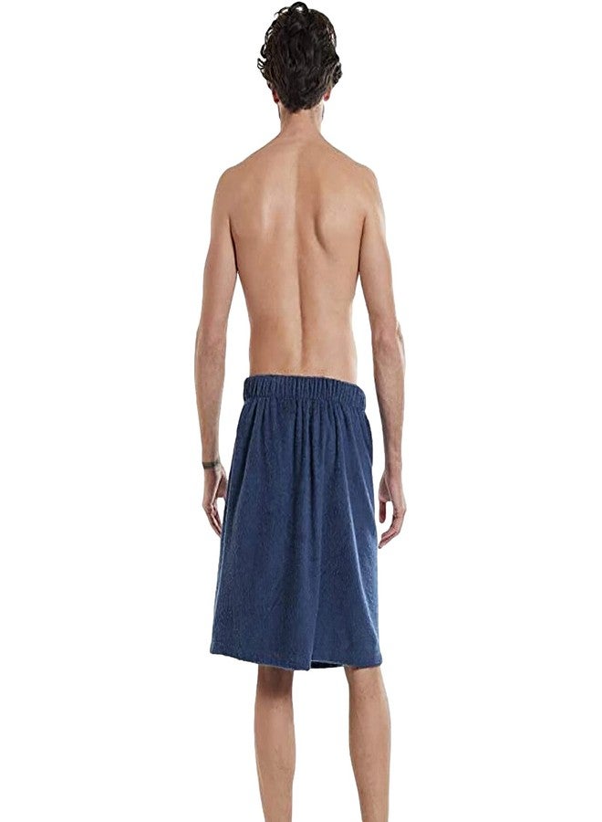 ANUFER Mens Adjustable Bath Towel Wrap - Wearable Towel Skirt with Pocket for Gym Shower Sauna Spa & Beach Cover Ups Navy Blue L - Image 3