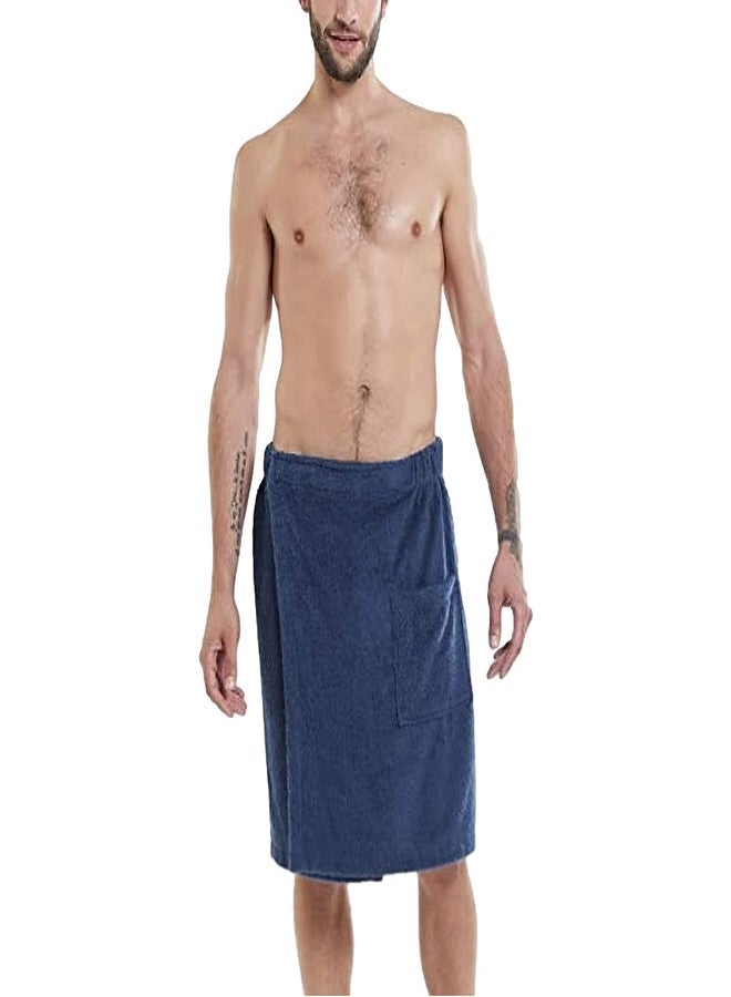 ANUFER Mens Adjustable Bath Towel Wrap - Wearable Towel Skirt with Pocket for Gym Shower Sauna Spa & Beach Cover Ups Navy Blue L - Image 2