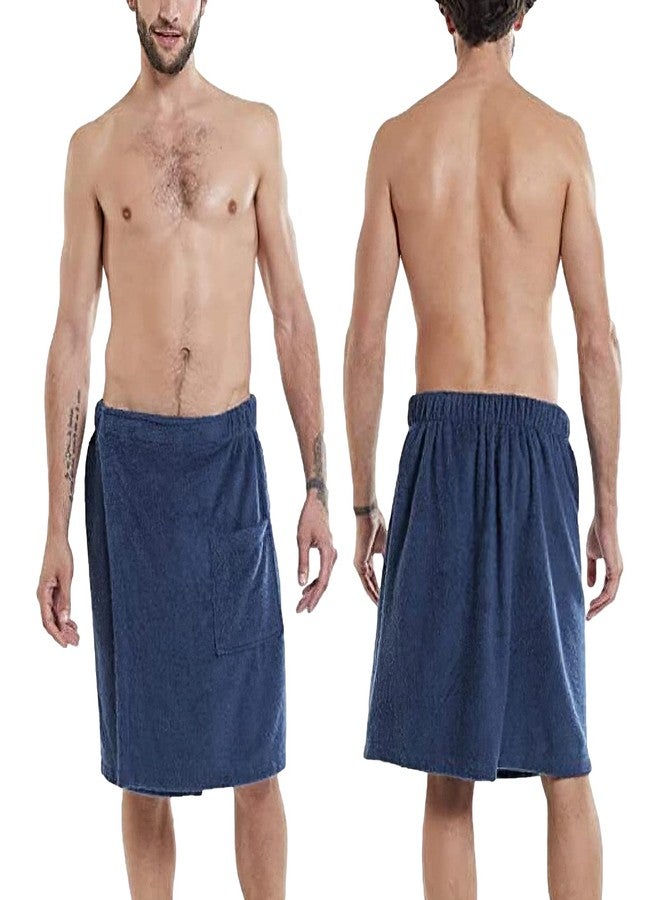 ANUFER Mens Adjustable Bath Towel Wrap - Wearable Towel Skirt with Pocket for Gym Shower Sauna Spa & Beach Cover Ups Navy Blue L - Image 4