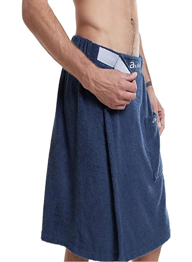 ANUFER Mens Adjustable Bath Towel Wrap - Wearable Towel Skirt with Pocket for Gym Shower Sauna Spa & Beach Cover Ups Navy Blue L - Image 1