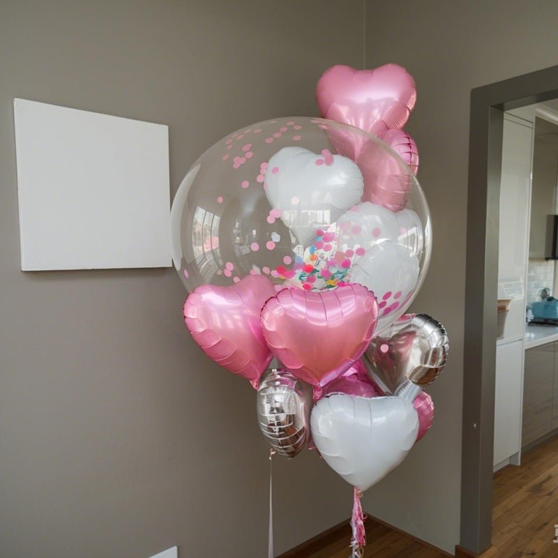 Vibzox Pink Silver Heart Balloons, 18 Inch Pearl Pink and Silver Heart Shape Balloons, 12PCS Helium Love Foil Balloon for Birthday Baby Shower Engagement Wedding Party Decorations - Image 3