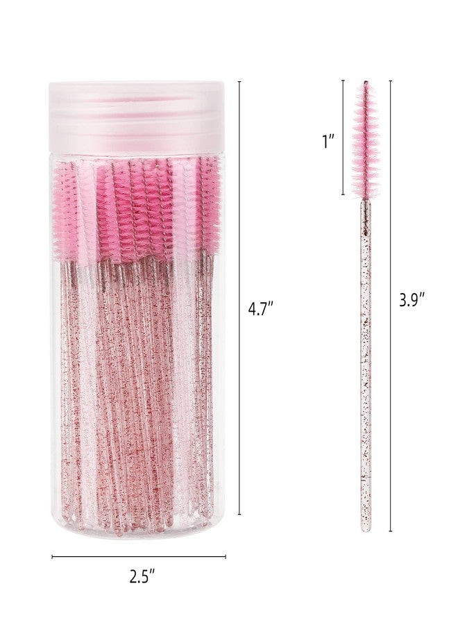 Tbestmax 100 Pcs Disposable Mascara Wands, Lash Brushes with Container, Crystal Eyebrow Spoolies Brush for Eyelash Extensions (Pink, Hotpink) - Image 5