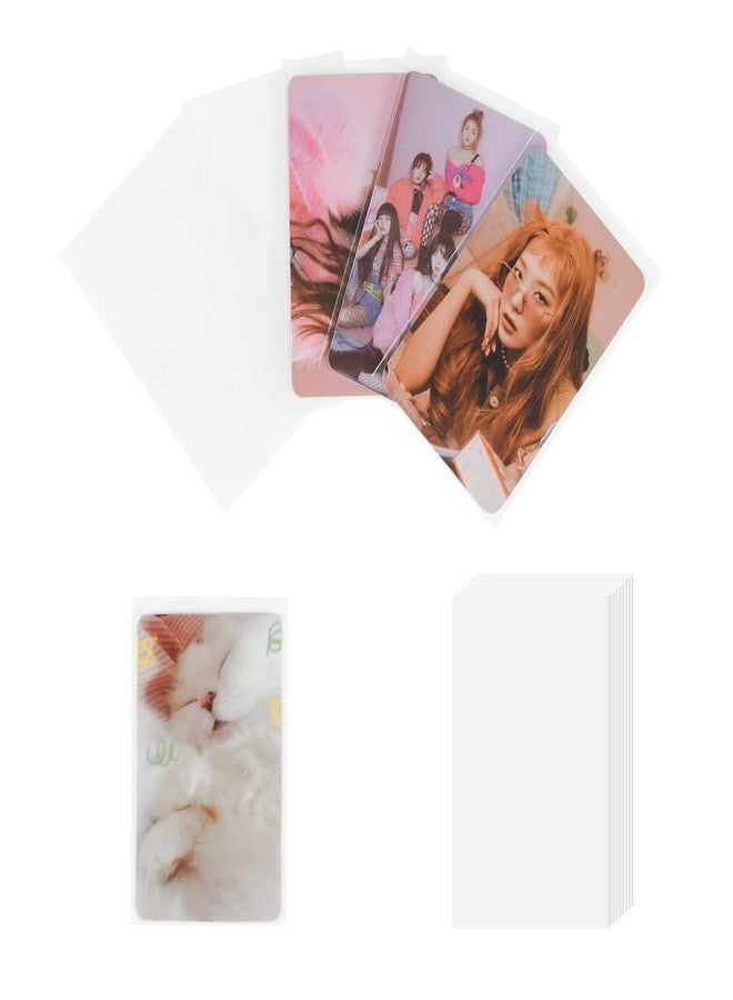 Baskiss 100 Packs Photocard Sleeves, 59 x 90 mm Ultra Thickness 200 Microns CPP Clear Sleeve Idol Card Protector Holder Trading Shield Cover for 3 inch Polaroid Kpop Album Photo (Unsealable) - Image 1