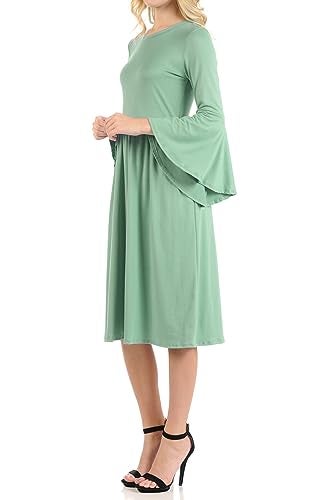 iconic luxe Women's Fit and Flare Dress with Dramatic Bell Sleeve Large Sage - Image 3