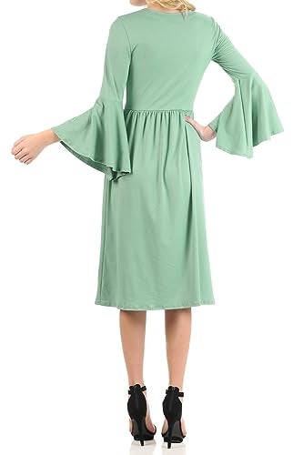 iconic luxe Women's Fit and Flare Dress with Dramatic Bell Sleeve Large Sage - Image 4