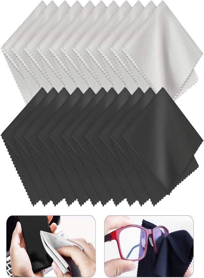 Microfiber Cleaning Cloths, 20 Pack Glasses Cleaning Cloth Lint Free Cleaning Cloths for Lens, Eyeglasses, Screens, Tablets, Glasses(Black Grey 5.9 x 5.9 inches/15 x 15cm)