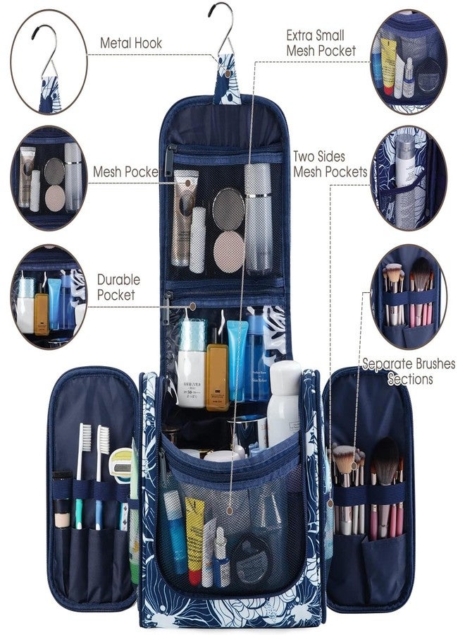 Narwey Hanging Toiletry Bag for Women Travel Makeup Bag Organizer Toiletries Bag for Cosmetics Essentials Accessories (Large, Blue Lotus) - Image 4