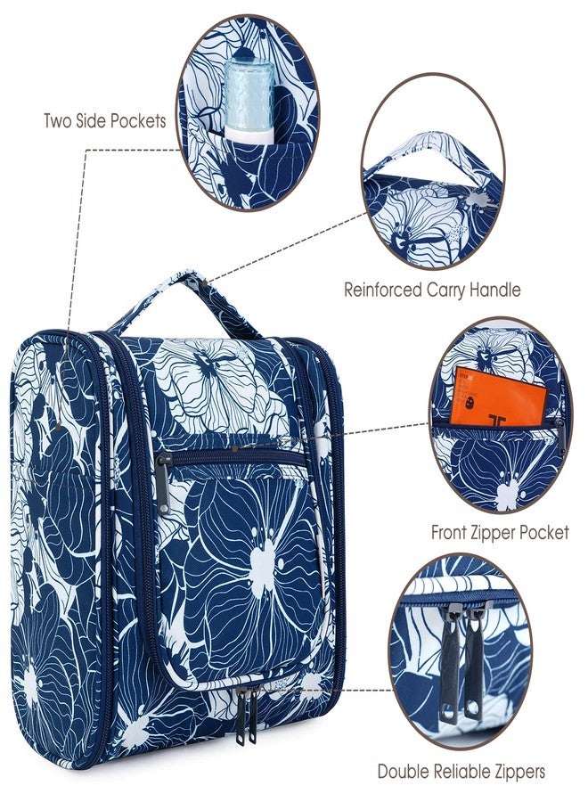 Narwey Hanging Toiletry Bag for Women Travel Makeup Bag Organizer Toiletries Bag for Cosmetics Essentials Accessories (Large, Blue Lotus) - Image 3
