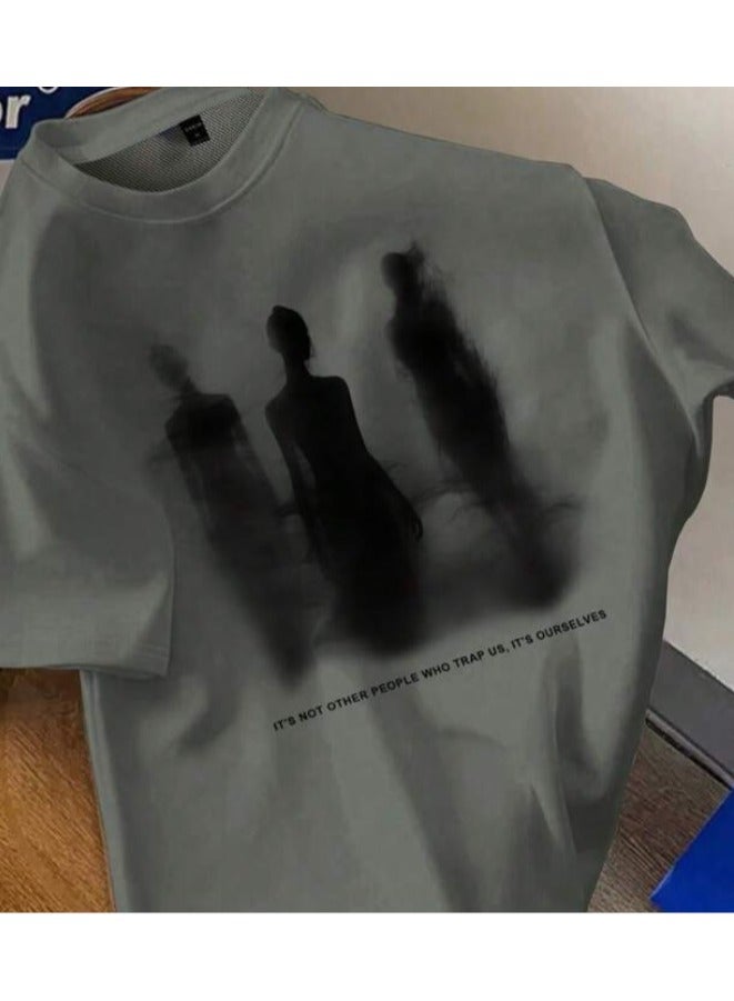 Shein TrendsManfinity EMRG Men's Crew Neck Printed Casual Short Sleeve T-Shirt, Summer, Olive Green Graphic Tee Men - Image 1