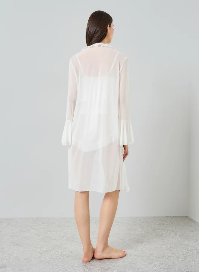 Take Two  Pack of 3 - Ruffle Hem Detail Mesh Camisole with Shorts and Robe Set for Women | Best Price UAE