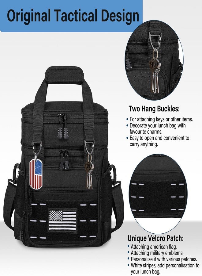 TENKIST Double Deck Large Lunch Box, Expandable Tactical Insulated Lunch Cooler Bag Heavy Duty Leakproof Lunch Pail for Men Adults Work Office Outdoor Picnic Trips,16L,Black - Image 2