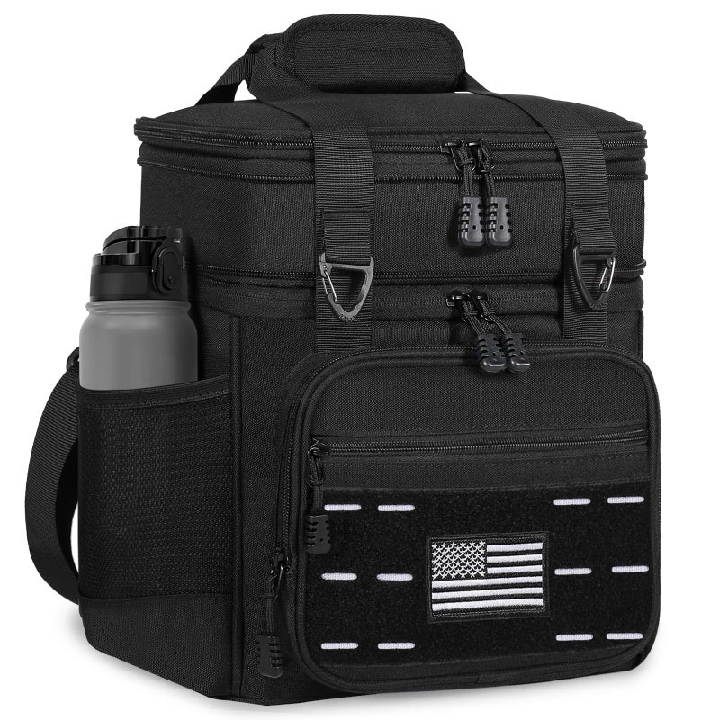 TENKIST Double Deck Large Lunch Box, Expandable Tactical Insulated Lunch Cooler Bag Heavy Duty Leakproof Lunch Pail for Men Adults Work Office Outdoor Picnic Trips,16L,Black - Image 1