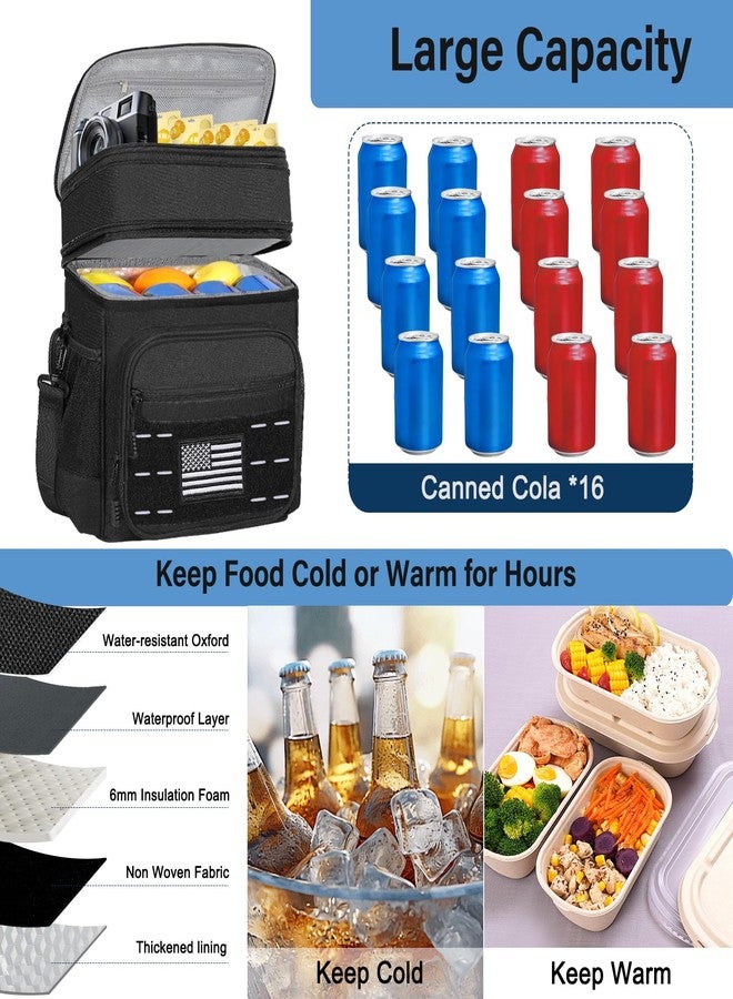 TENKIST Double Deck Large Lunch Box, Expandable Tactical Insulated Lunch Cooler Bag Heavy Duty Leakproof Lunch Pail for Men Adults Work Office Outdoor Picnic Trips,16L,Black - Image 5