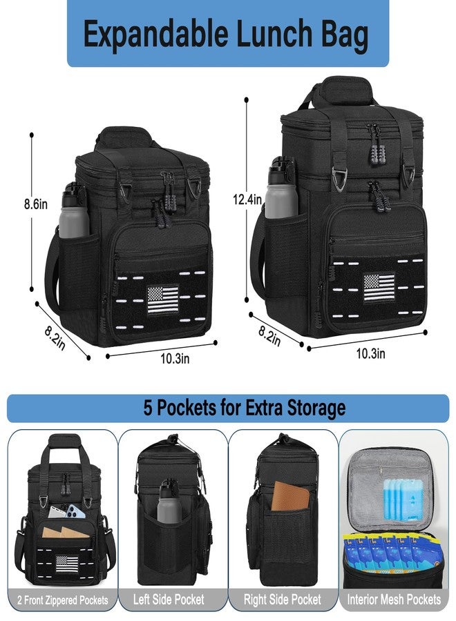 TENKIST Double Deck Large Lunch Box, Expandable Tactical Insulated Lunch Cooler Bag Heavy Duty Leakproof Lunch Pail for Men Adults Work Office Outdoor Picnic Trips,16L,Black - Image 4