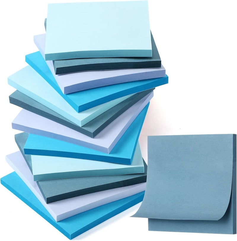 Thenshop 12 Pads Sticky Notes 3''x3'', Self Stick Notes Pads Office Supplies, 4 Gradient Colors Vintage Color 50 Sheets/pad for School,Office, Home(Gradient Blue) - Image 1