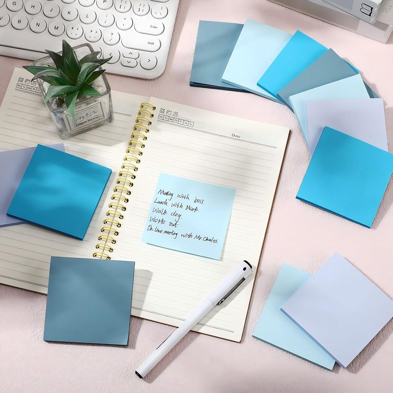 Thenshop 12 Pads Sticky Notes 3''x3'', Self Stick Notes Pads Office Supplies, 4 Gradient Colors Vintage Color 50 Sheets/pad for School,Office, Home(Gradient Blue) - Image 5