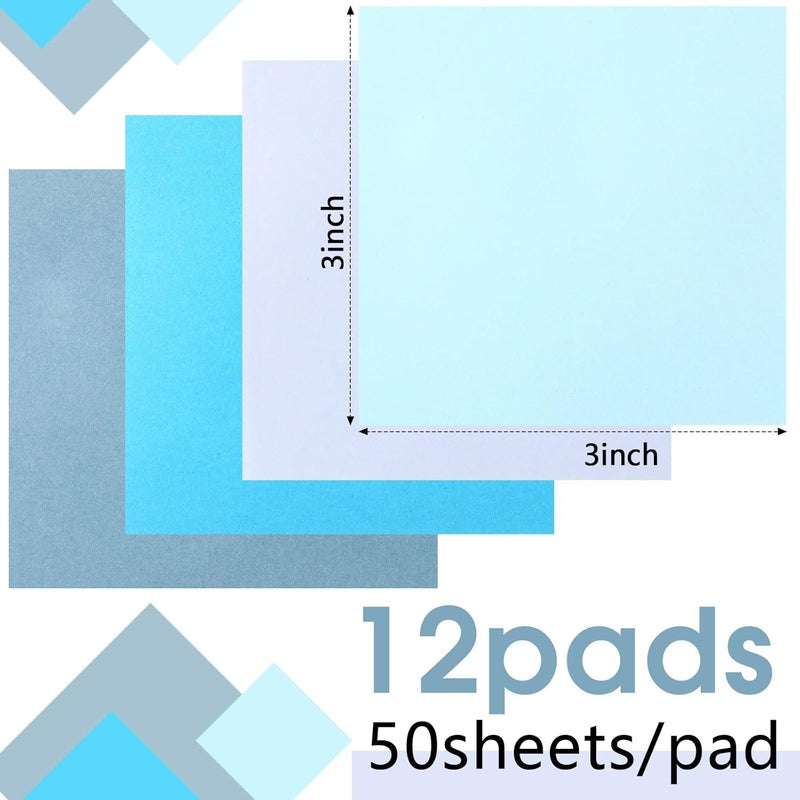 Thenshop 12 Pads Sticky Notes 3''x3'', Self Stick Notes Pads Office Supplies, 4 Gradient Colors Vintage Color 50 Sheets/pad for School,Office, Home(Gradient Blue) - Image 2