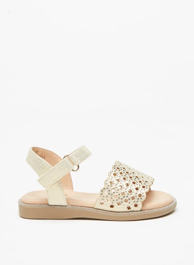 JUNIORS Girls Embellished Sandals With Hook And Loop Closure