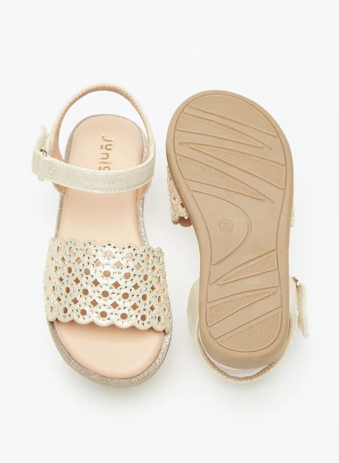 JUNIORS Girls Embellished Sandals With Hook And Loop Closure