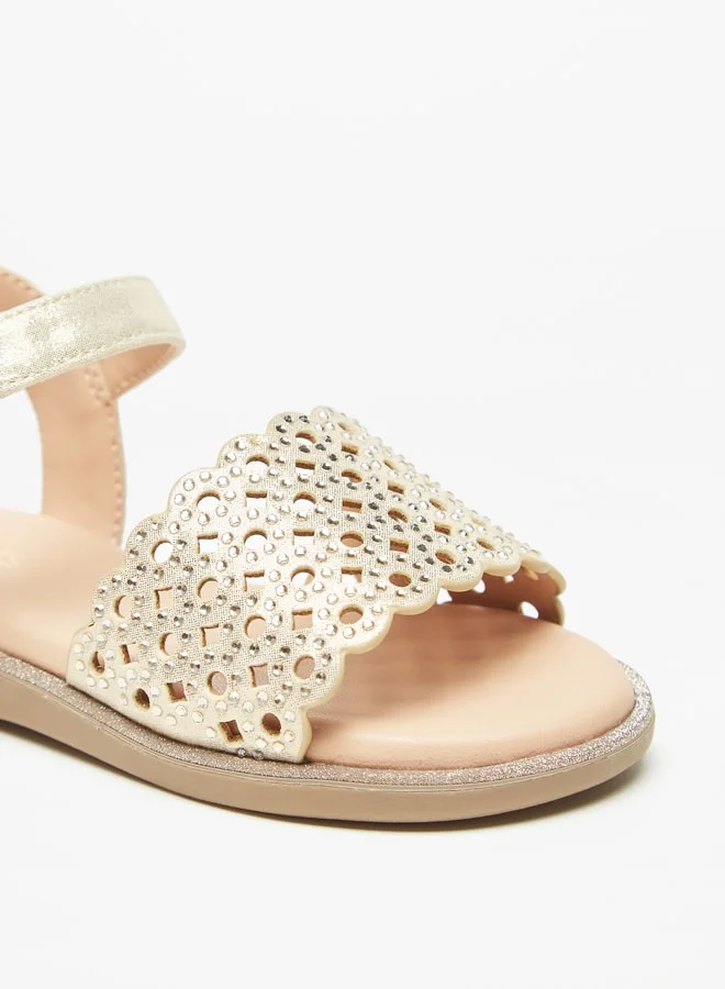 JUNIORS Girls Embellished Sandals With Hook And Loop Closure