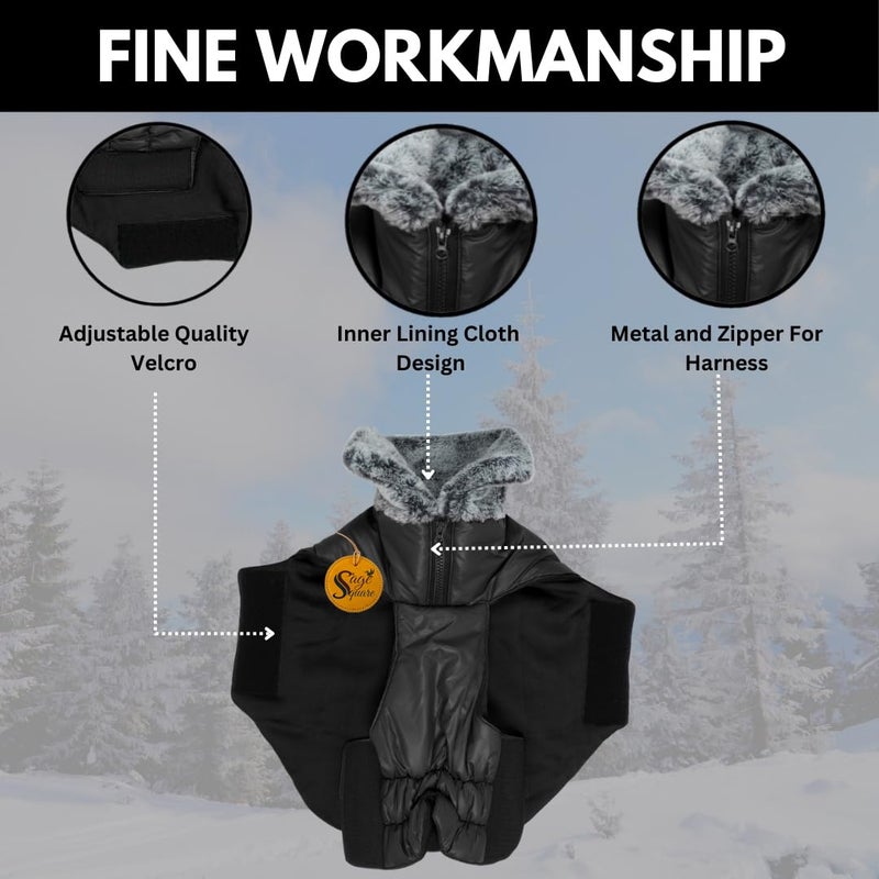 Sage Square Dog Winter Jacket Coat with Fur Collar, Light Weight, Ultra Warm Windproof, Waterproof Dog Jacket for Cold Weather, Thicker Fleece Jacket for Cold Weather (Black) (Small - 16inch) - Image 2