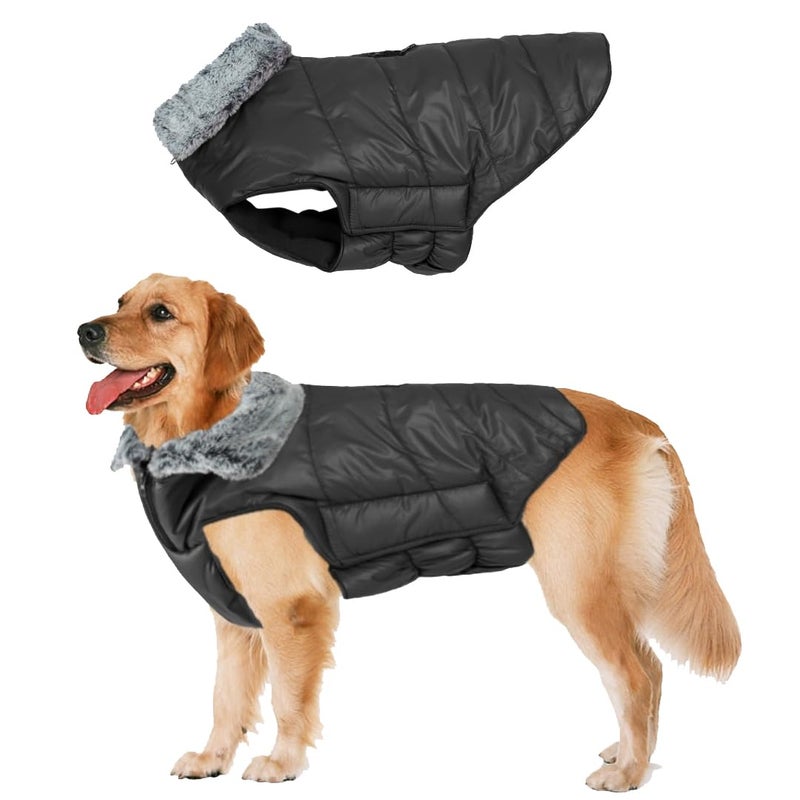 Sage Square Dog Winter Jacket Coat with Fur Collar, Light Weight, Ultra Warm Windproof, Waterproof Dog Jacket for Cold Weather, Thicker Fleece Jacket for Cold Weather (Black) (Small - 16inch) - Image 1