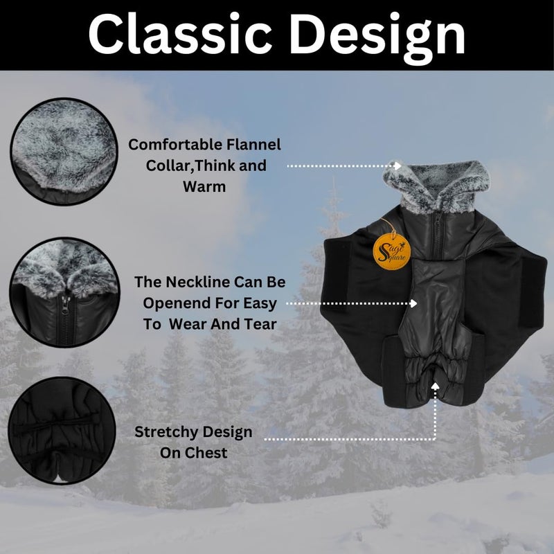 Sage Square Dog Winter Jacket Coat with Fur Collar, Light Weight, Ultra Warm Windproof, Waterproof Dog Jacket for Cold Weather, Thicker Fleece Jacket for Cold Weather (Black) (Small - 16inch) - Image 3