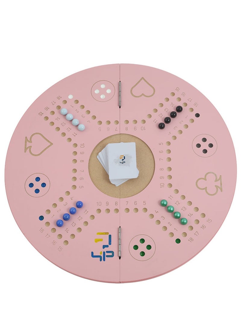 Four Plus 4P Jackaroo Game Round Pink Color Made of Durable Wood Foldable Double Sided for 4 or 6 Players - Image 2