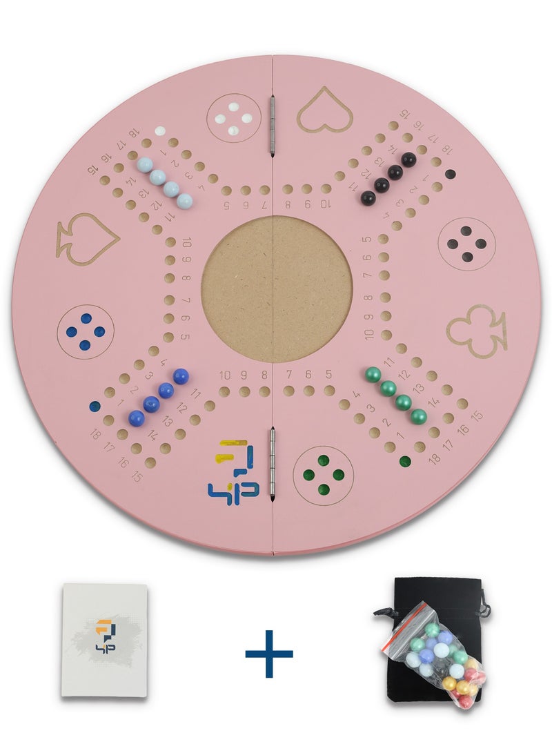 Four Plus 4P Jackaroo Game Round Pink Color Made of Durable Wood Foldable Double Sided for 4 or 6 Players - Image 1