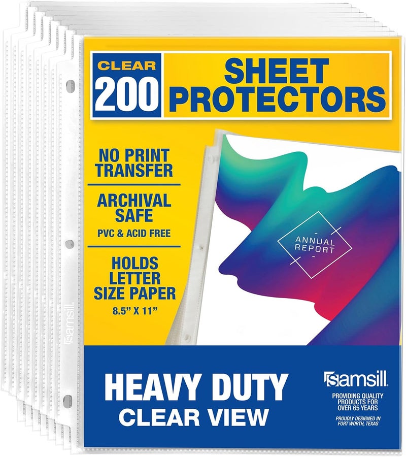 Samsill Samsill 200 Pack Heavy Duty Sheet Protectors Crystal Clear 85x11 Inch Page Protectors for 3 Ring Binder Letter Size Protectors Reinforced Holes Clear Protector Top Loading Acid Free  - Image 1