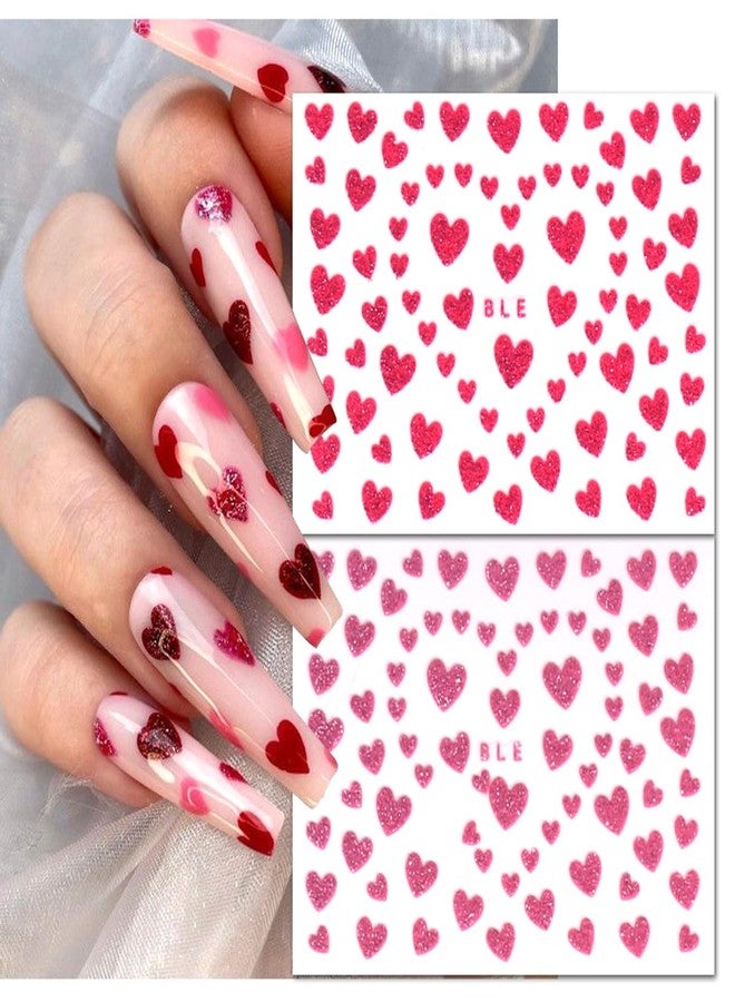LRKNNO 6 Sheets Glitter Heart Nail Stickers 3D Shiny Love Heart Nail Decals Self Adhesive Valentine's Day Nail Art Stickers Colorful Glitters Heart Designs DIY Valentines Nails Manicure Decorations Charms - Image 3