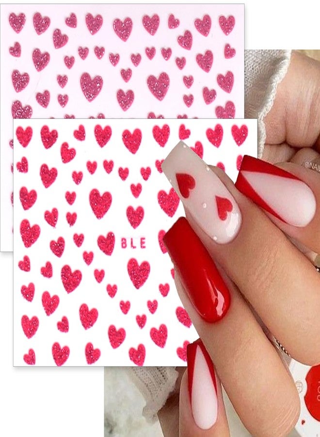 LRKNNO 6 Sheets Glitter Heart Nail Stickers 3D Shiny Love Heart Nail Decals Self Adhesive Valentine's Day Nail Art Stickers Colorful Glitters Heart Designs DIY Valentines Nails Manicure Decorations Charms - Image 5