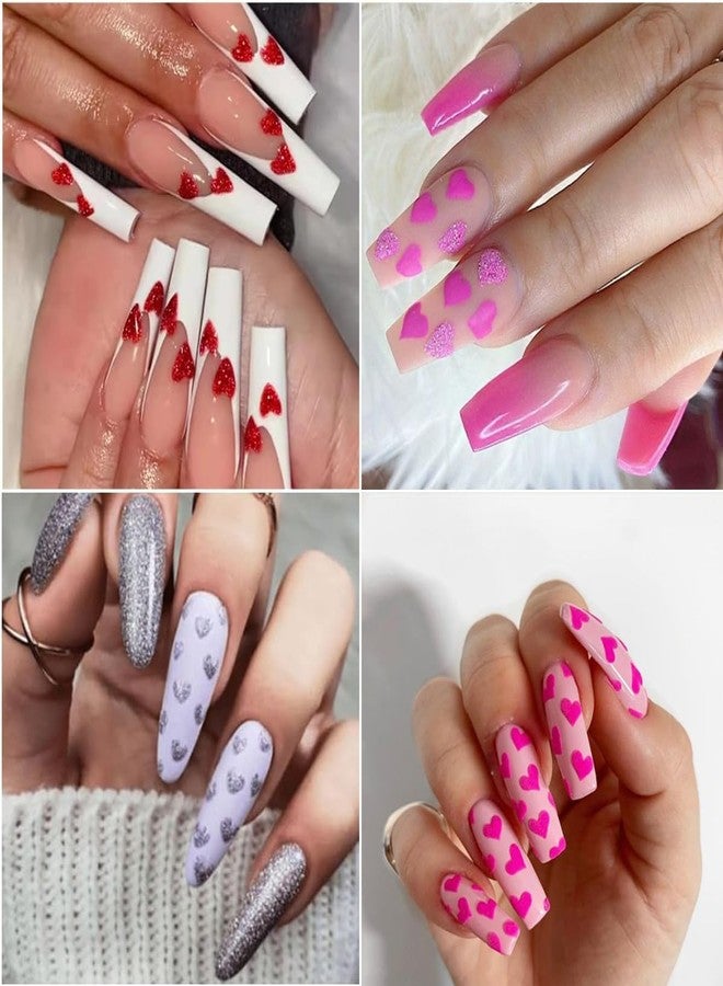 LRKNNO 6 Sheets Glitter Heart Nail Stickers 3D Shiny Love Heart Nail Decals Self Adhesive Valentine's Day Nail Art Stickers Colorful Glitters Heart Designs DIY Valentines Nails Manicure Decorations Charms - Image 4