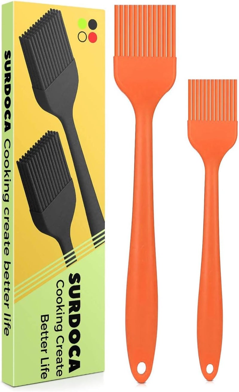 SURDOCA Silicone Pastry Basting Brush - 2Pcs 10 + 8 in Heat Resistant Brush for Baking Cooking Food, BPA Free Kitchen Brush for Sauce Butter Oil, Stainless Steel Core Design for Barbecue BBQ Grilling - Image 1