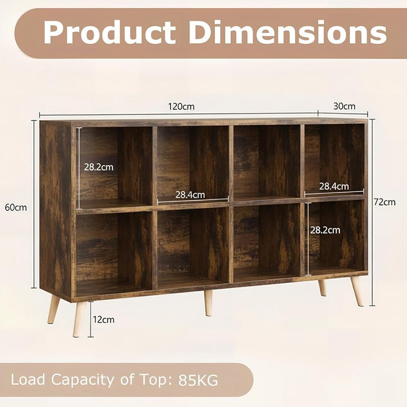 Bentifar 8-Cube Bookshelf Organizer – White Bookcase Storage Cabinet with Wooden Legs for Living Room, Bedroom, Office – Modern Display Shelf for Books, Toys & Decor (Rustic Brown) - Image 3