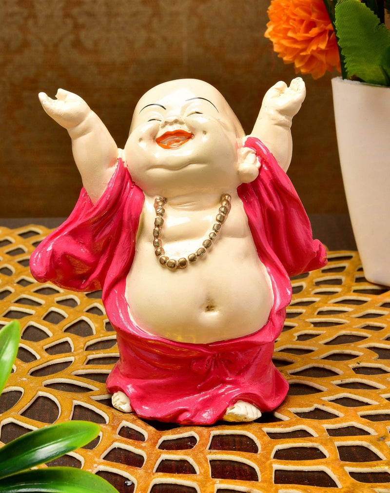Karigaari India Handcrafted Resine Laughing Buddha Monk Idol Sculpture | Showpiece for Home Décor and Office, Pwr-135, Pink - Image 2