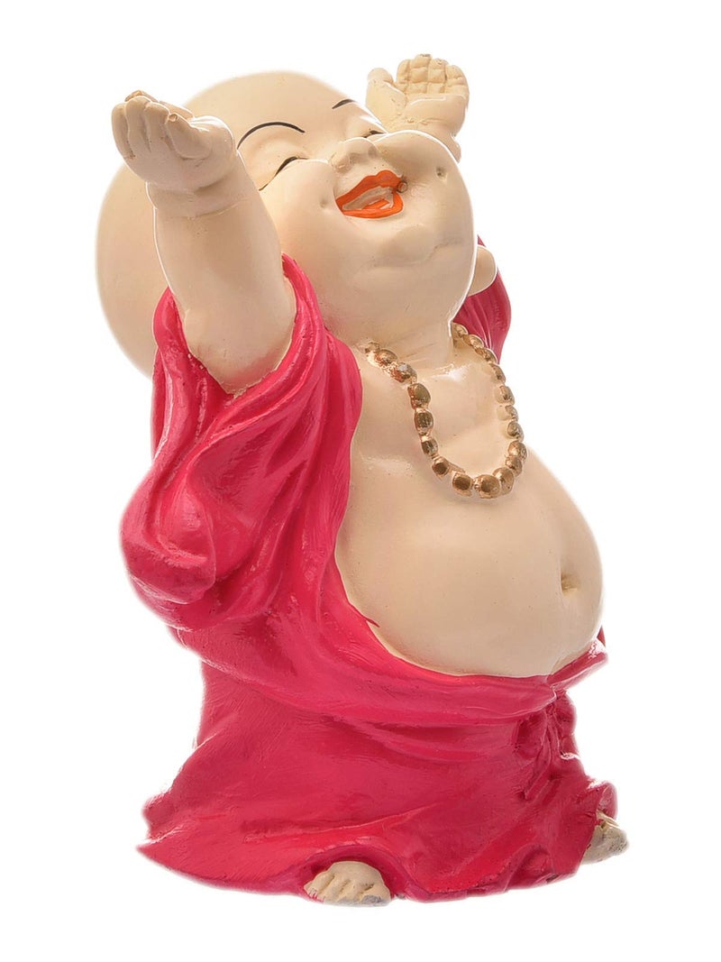 Karigaari India Handcrafted Resine Laughing Buddha Monk Idol Sculpture | Showpiece for Home Décor and Office, Pwr-135, Pink - Image 4