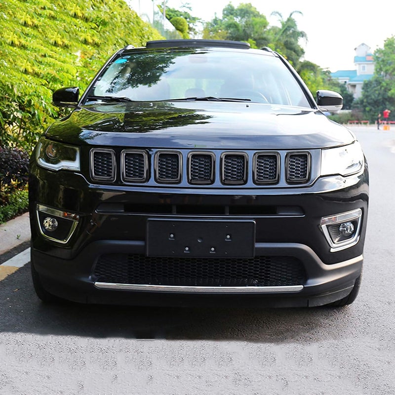 psler Vehicle Front Grille Grill Covers Inserts Frame Trims for Compass 2017-2020 (Black) Reliable durability - Image 5