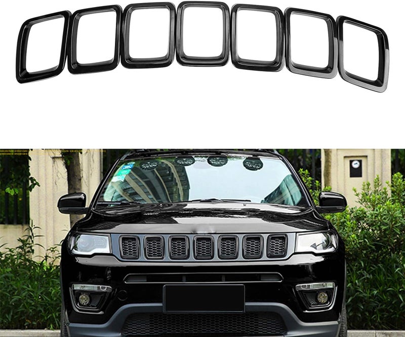 psler Vehicle Front Grille Grill Covers Inserts Frame Trims for Compass 2017-2020 (Black) Reliable durability - Image 1