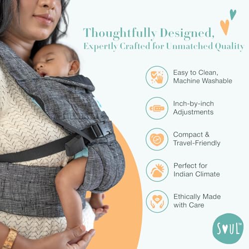 SOULSLINGS 4-in-1 Lali Baby Carrier Bag- Grey - Linen | Compact & Lightweight (400g) | Adjustable for 0-24 Months (4-15kg) | Machine Washable & Handwashable | Breastfeeding Friendly - Image 4