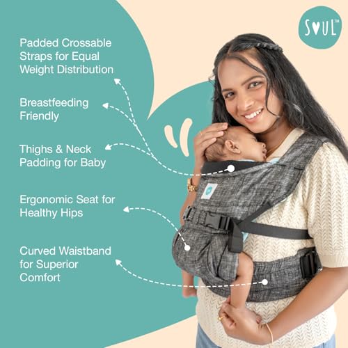 SOULSLINGS 4-in-1 Lali Baby Carrier Bag- Grey - Linen | Compact & Lightweight (400g) | Adjustable for 0-24 Months (4-15kg) | Machine Washable & Handwashable | Breastfeeding Friendly - Image 3